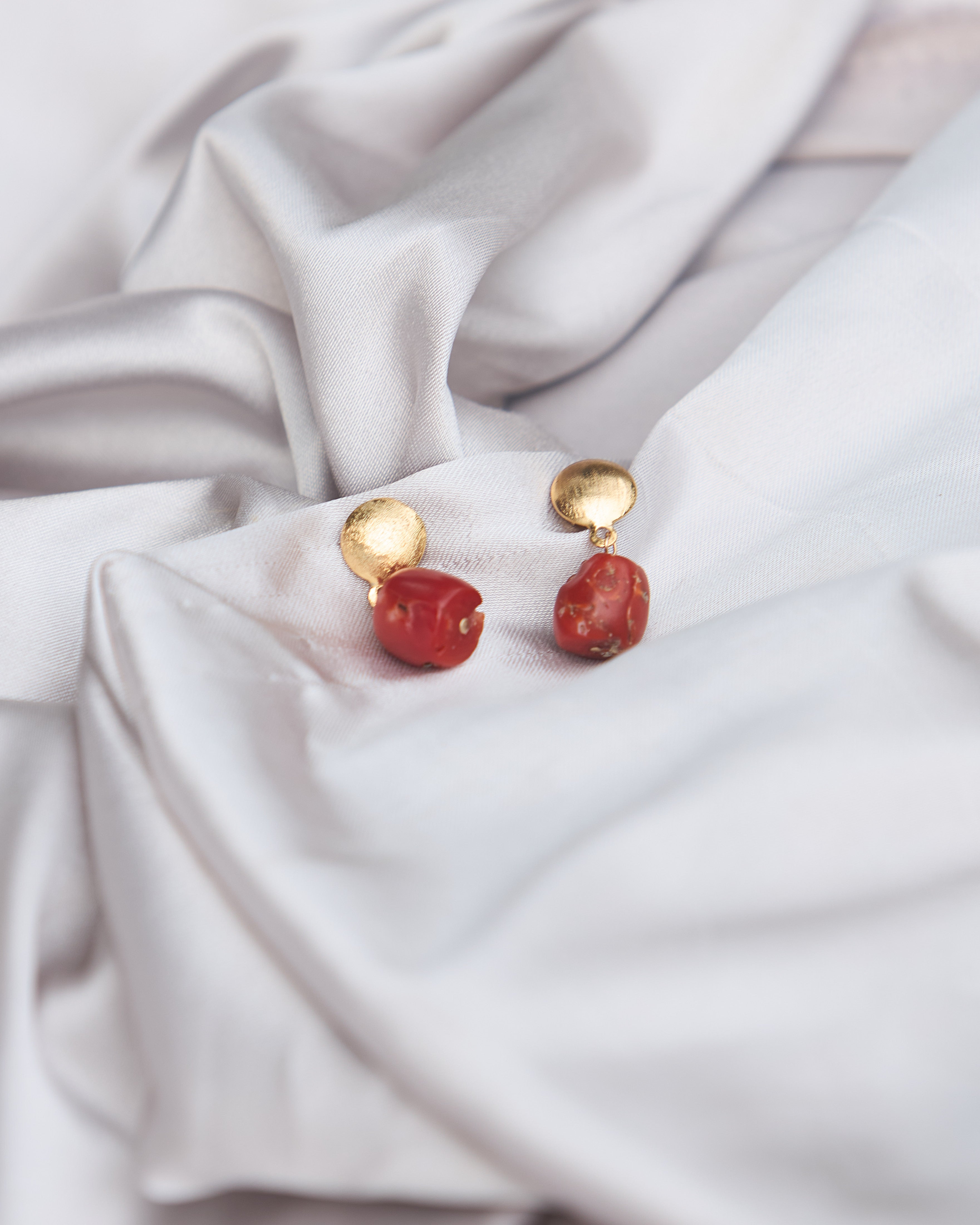 Alaké | Carved Coral & Gemstone Drop Earrings
