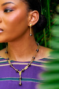 Agbèké bespoke traditional coral and precious gemstone bridal necklace and earring set handcrafted in Lagos by Jewellery Banc.