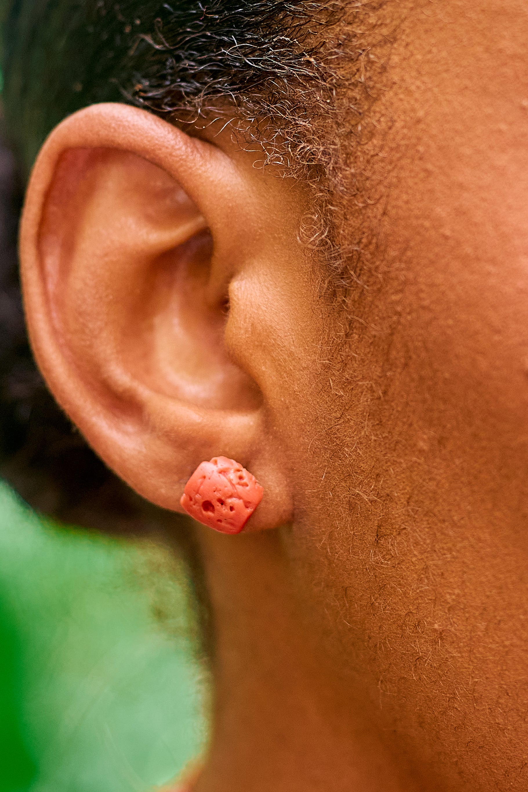 Anike Kini premium Mediterranean coral bead stud earrings with secure gold backings. Handcrafted luxury jewelry by Jewellery Banc.