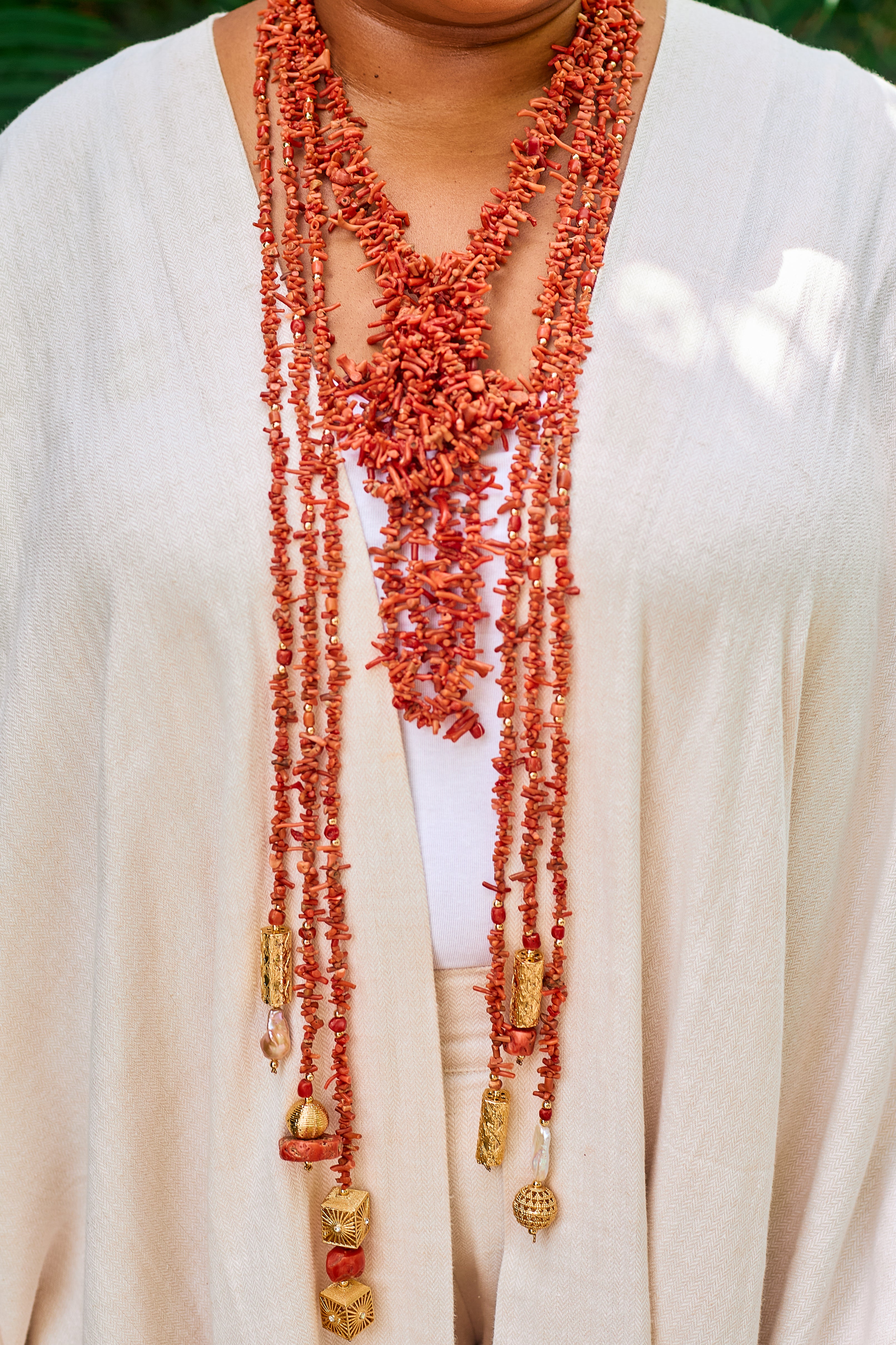 Omoluabi I authentic multi-strand Mediterranean coral bead neckpiece handcrafted for elite Nigerian traditional ceremonies.